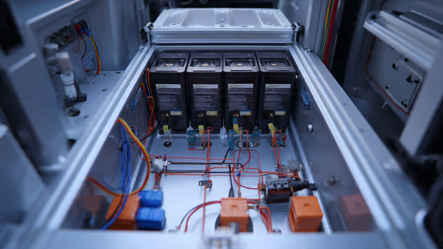 LiFePO4 lithium batteries in camper compartment