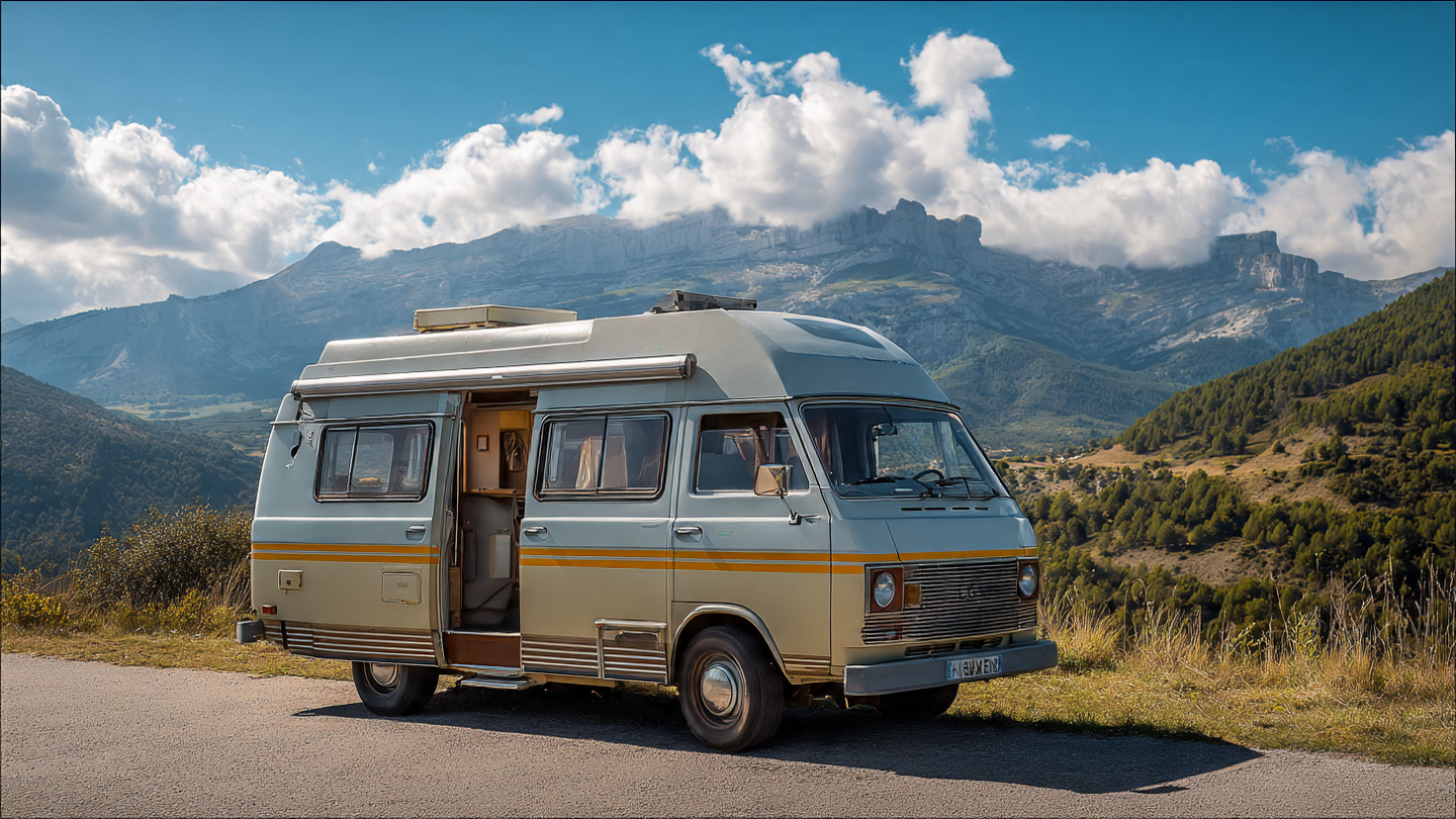 Converted camper van on a Spanish road